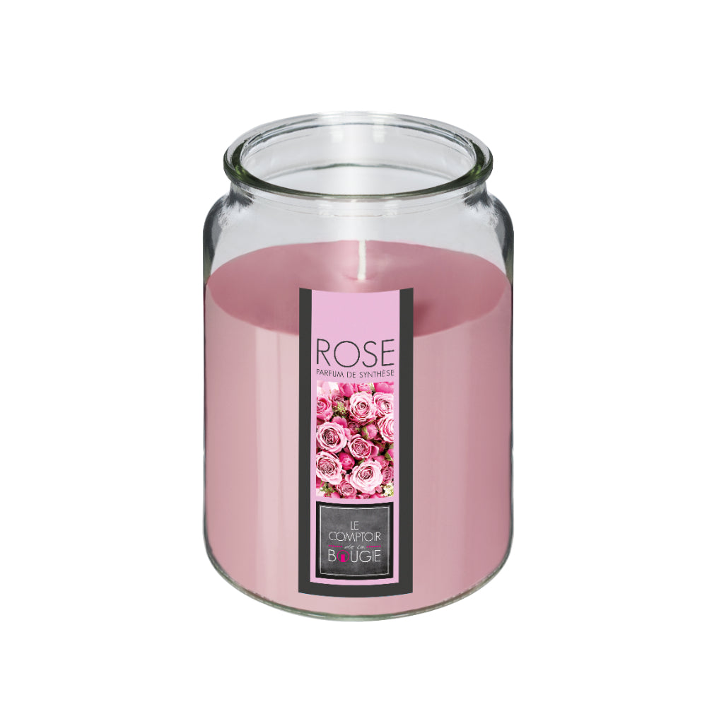 Atmosphera Pink Rose Scented Tall Glass Candle Jar with Lid | 510g