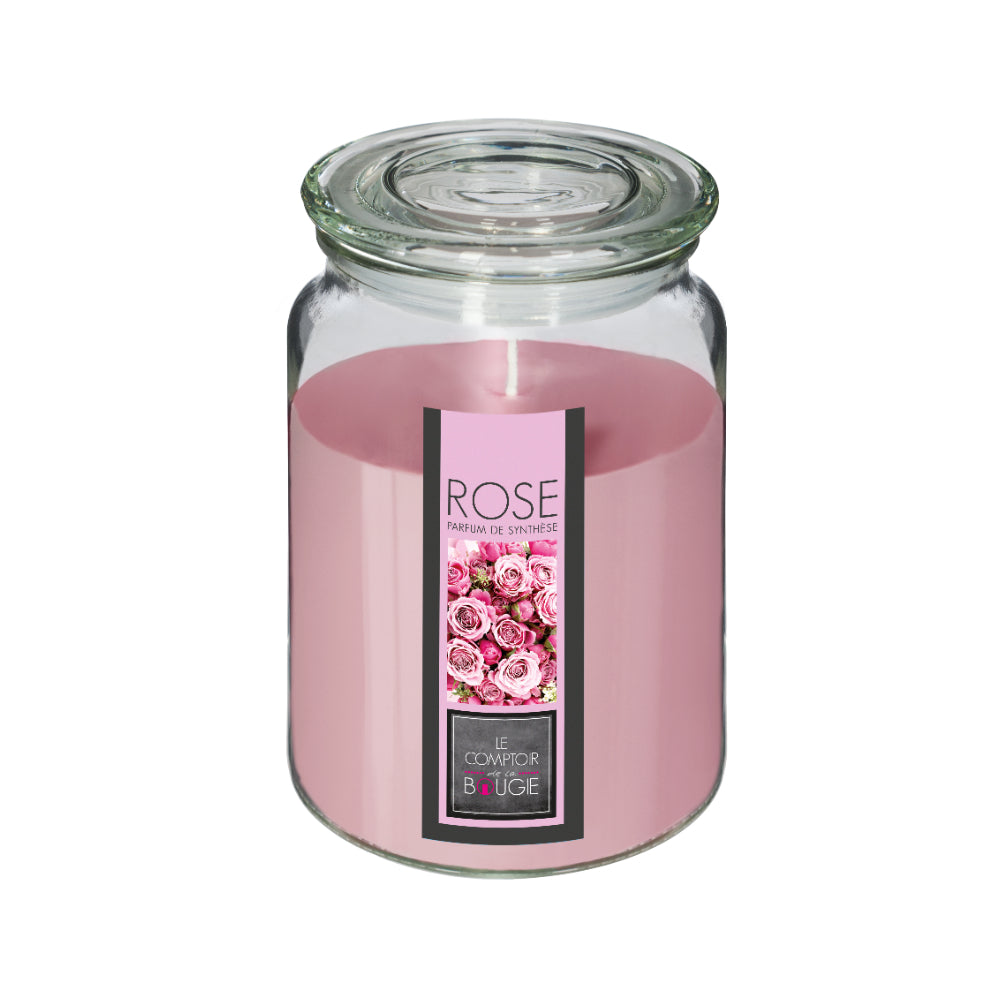 Atmosphera Pink Rose Scented Tall Glass Candle Jar with Lid | 510g