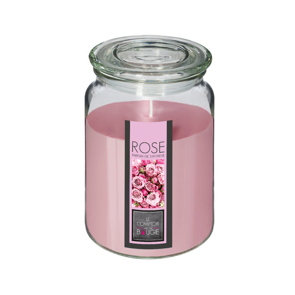 Atmosphera Pink Rose Scented Tall Glass Candle Jar with Lid | 510g