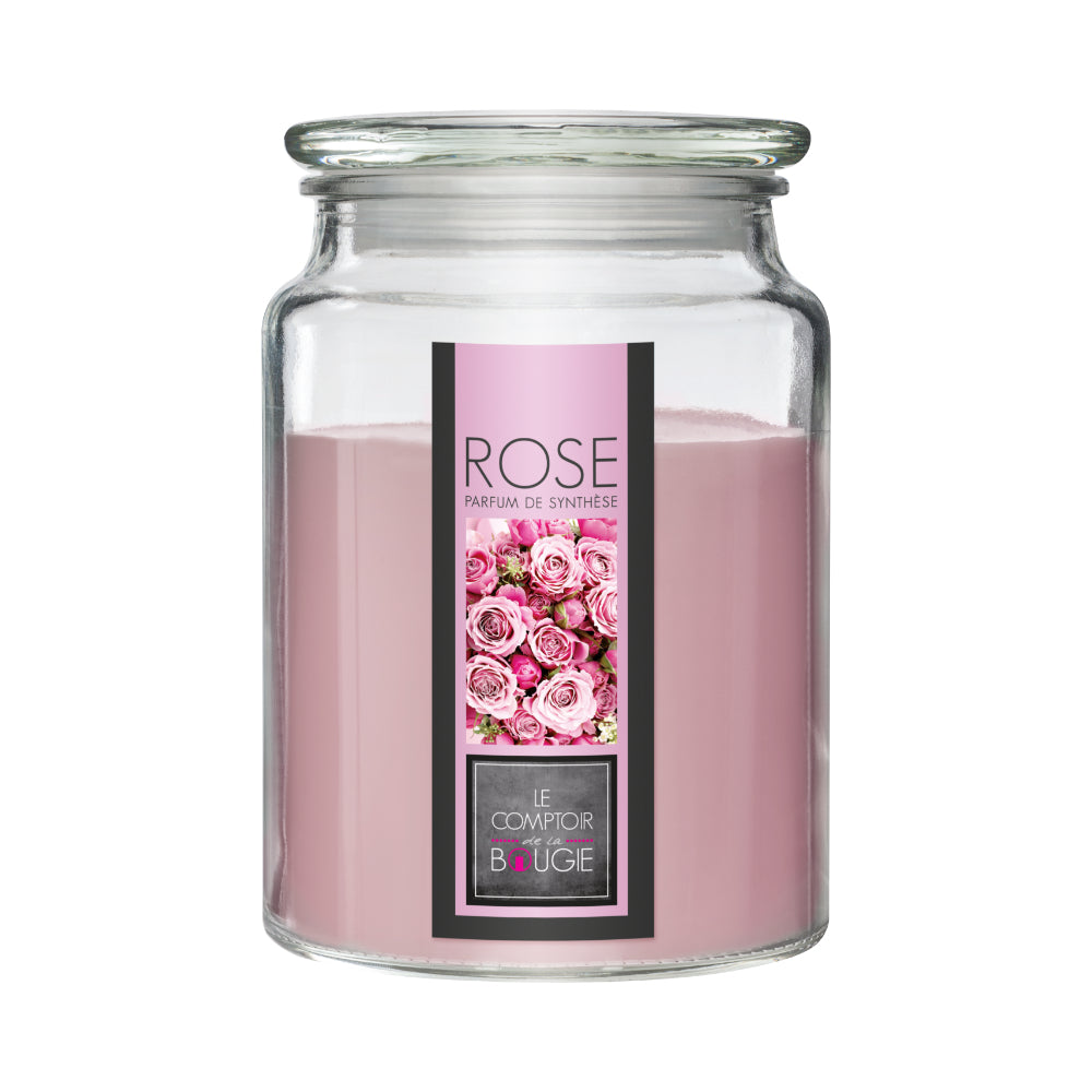 Atmosphera Pink Rose Scented Tall Glass Candle Jar with Lid | 510g