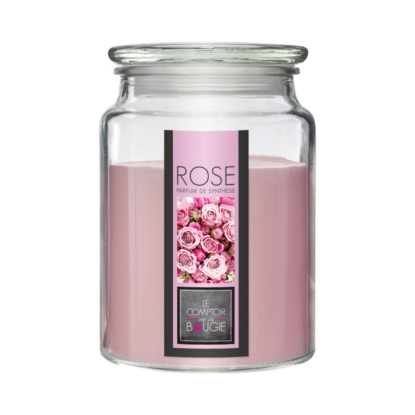 Atmosphera Pink Rose Scented Tall Glass Candle Jar with Lid | 510g