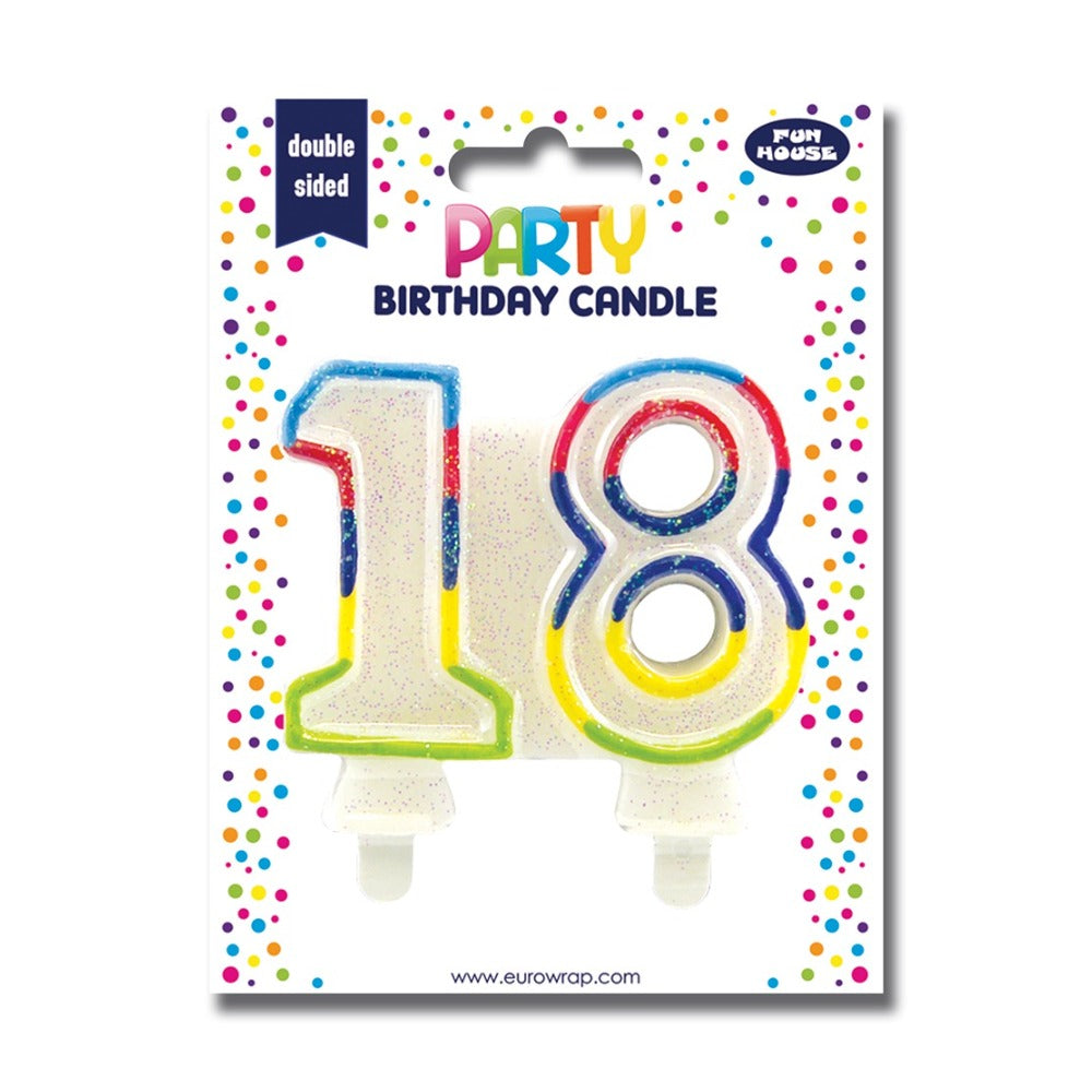 18th Birthday Number Candle Cake Topper | Multicoloured Glitter Effect