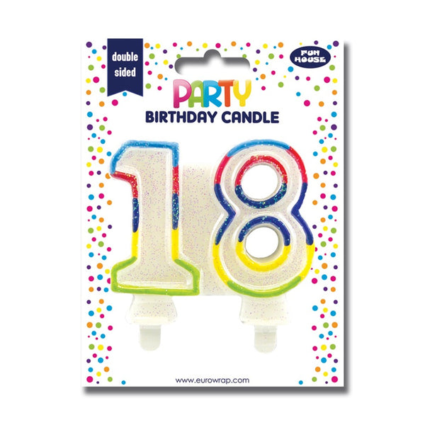 18th Birthday Number Candle Cake Topper | Multicoloured Glitter Effect