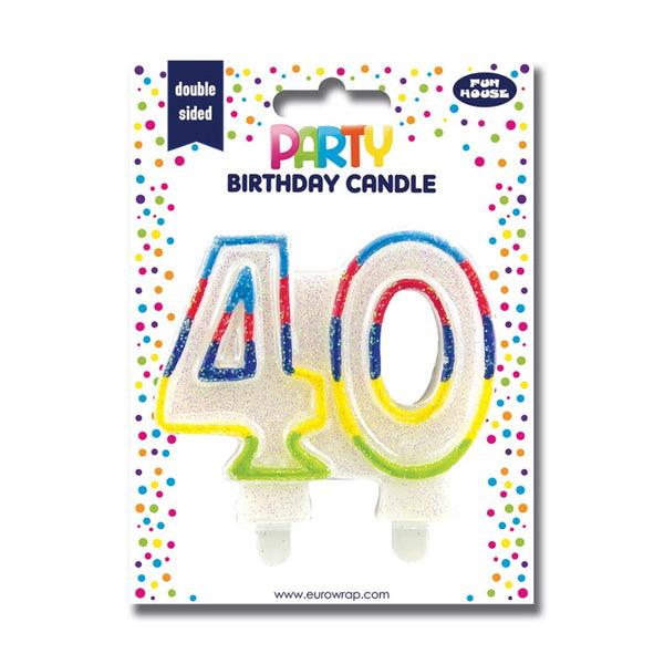 40th Birthday Glitter Number Candle Cake Topper | Assorted Colours