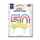 Rainbow Glitter 50th Birthday Number Candle | Double-Sided Cake Picks