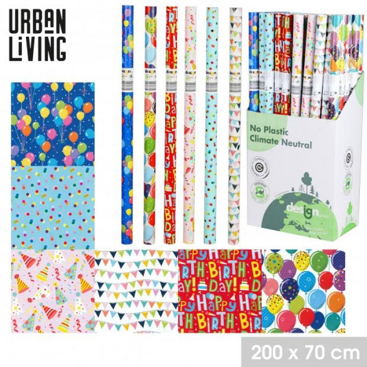 Urban Living Eco-Conscious Birthday Gift Wrap | 100% Plastic-Free, 2m