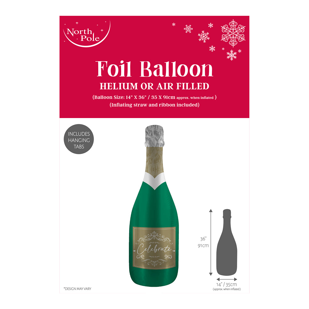 Christmas Champagne Bottle Foil Balloon | 35 x 91cm, Helium or Air