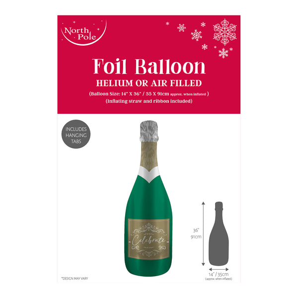 Christmas Champagne Bottle Foil Balloon | 35 x 91cm, Helium or Air