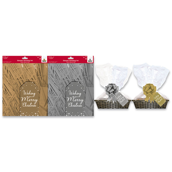 Christmas Gold and Silver Hamper Dress Set | Basket Base, Festive Tag, Tissue