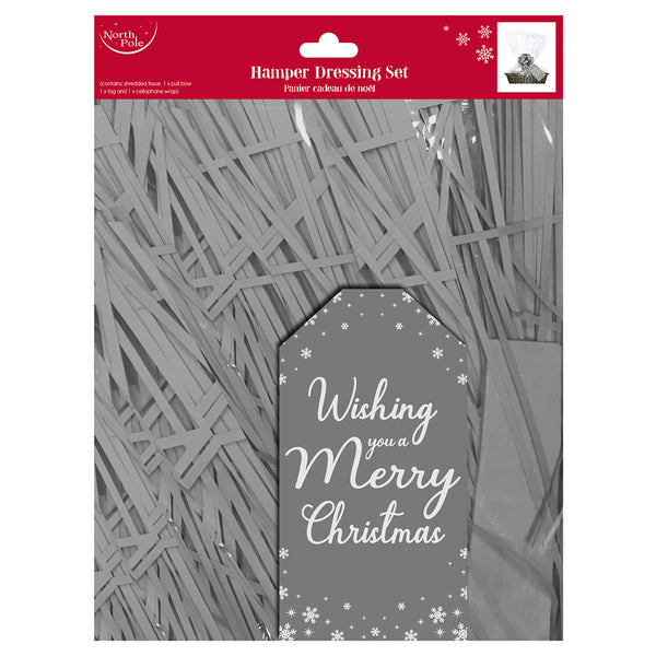 Christmas Gold and Silver Hamper Dress Set | Basket Base, Festive Tag, Tissue