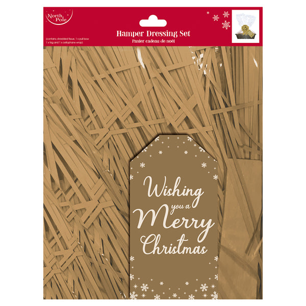 Christmas Gold and Silver Hamper Dress Set | Basket Base, Festive Tag, Tissue