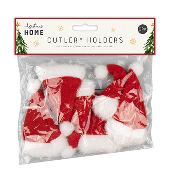 Christmas Santa Hat Cutlery Holders | Pack of 6, Assorted Designs and Colours