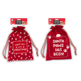 Christmas Printed Pet Gift Sack | Drawstring, Reusable, Paw Print Designs