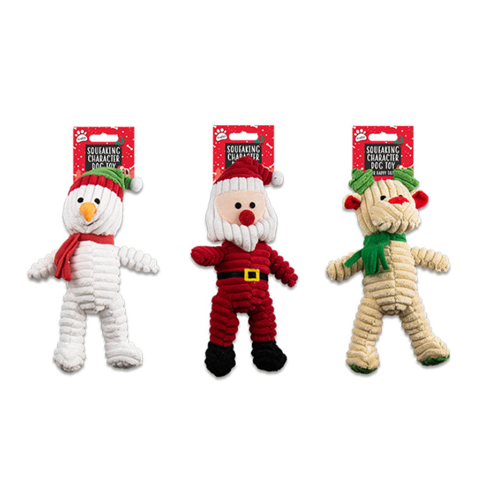 Christmas Festive Character Dog Toy Squeaky Rope-Knit | Santa, Snowman, Reindeer
