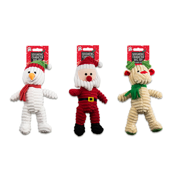 Christmas Festive Character Dog Toy Squeaky Rope-Knit | Santa, Snowman, Reindeer