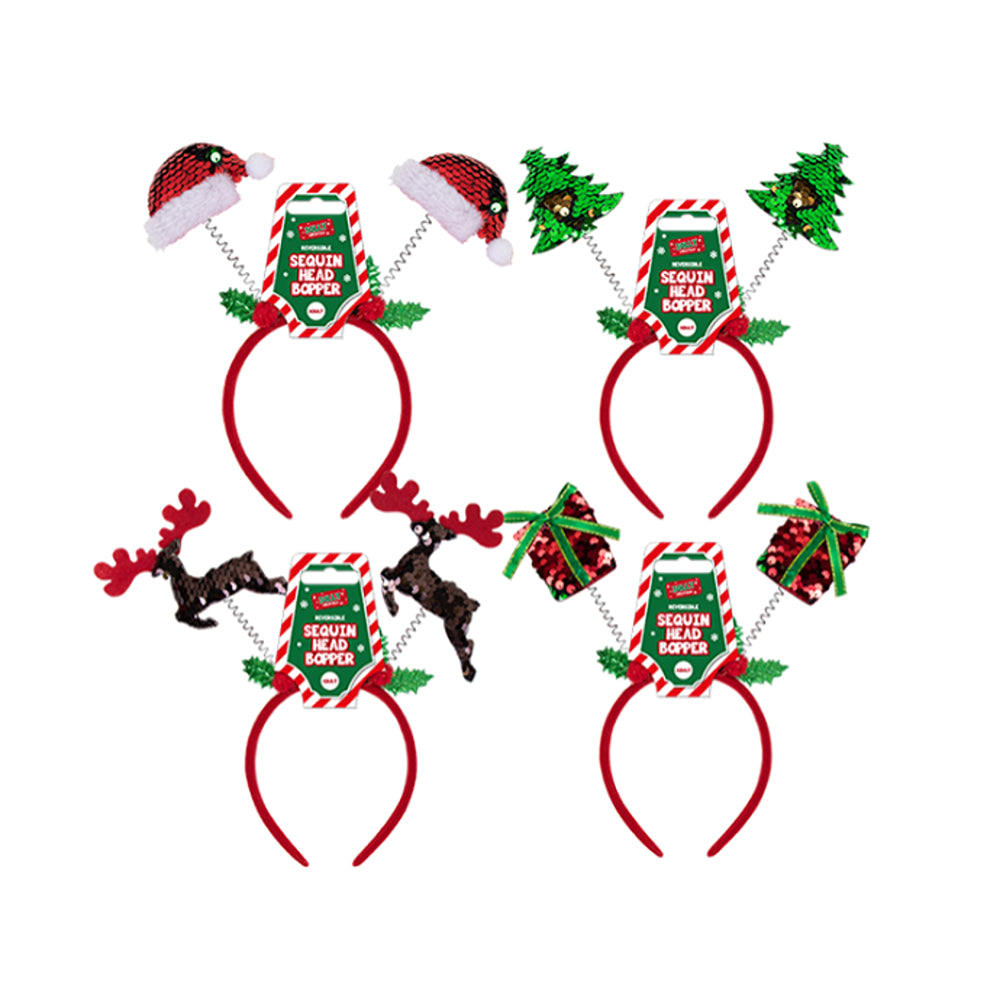 Christmas Reversible Sequin Head Boppers | Assorted Designs, Flexible Headband