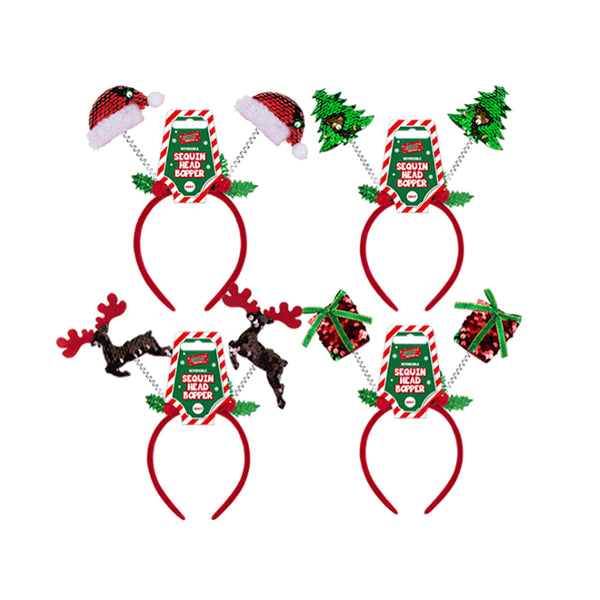 Christmas Reversible Sequin Head Boppers | Assorted Designs, Flexible Headband