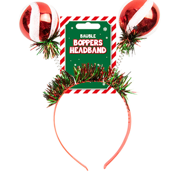 Christmas Bauble Bopper Headband | Jumbo Red Baubles, Green Tinsel Garland