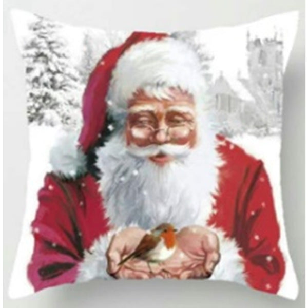 Christmas Santa with Robin Cushion | Assorted Designs and Colours, Vivid Print