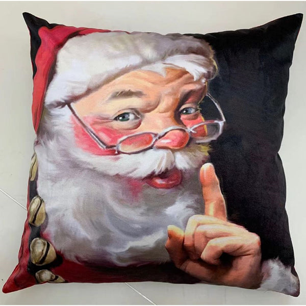 Christmas Hush Santa Cushion Cover | Santa with Glasses, Decorative Bells