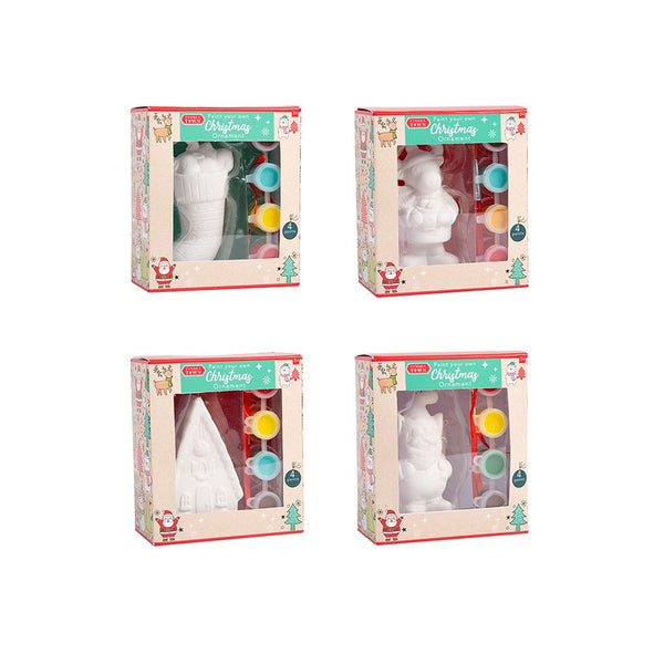 Christmas Paint Your Own Ornament Kit | 4-Colour Paint Set, Assorted Designs