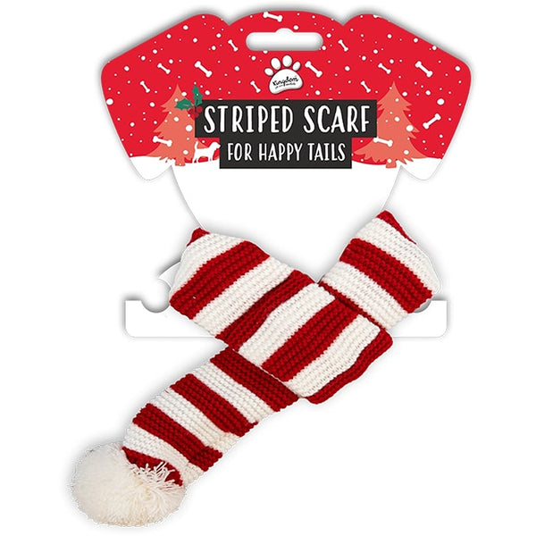 Christmas Pet Striped Scarf with Pom-Pom Ends | Assorted Colours