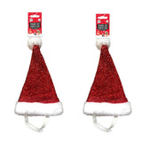 Christmas Pet Tinsel Santa Hat | Adjustable Strap, Fluffy Trim, Pom-Pom