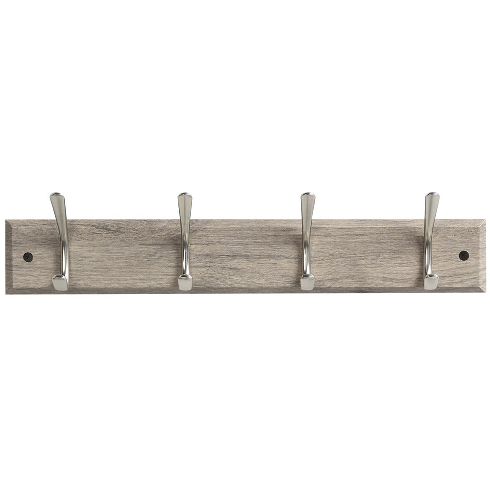 Anika Wall Mounted Coat Rack Silver | Four Hooks, Wood-Look Board, Space-Saving