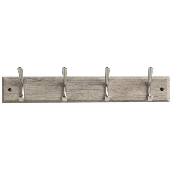Anika Wall Mounted Coat Rack Silver | Four Hooks, Wood-Look Board, Space-Saving