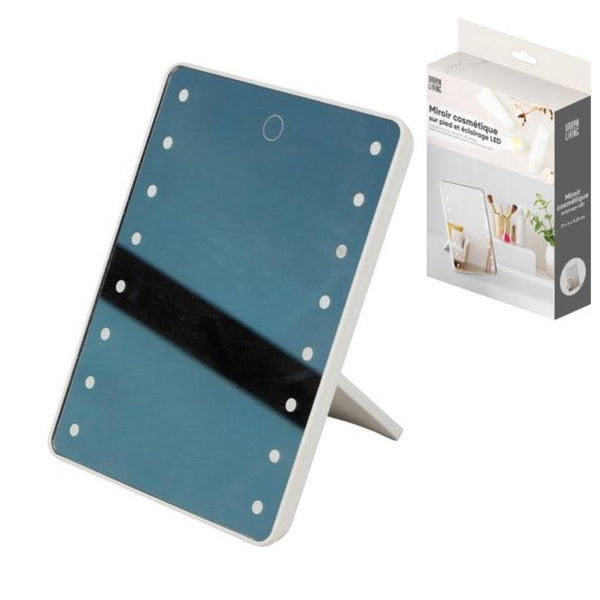 Modern LED Mirror with Touch Sensor and Adjustable Stand | White Frame