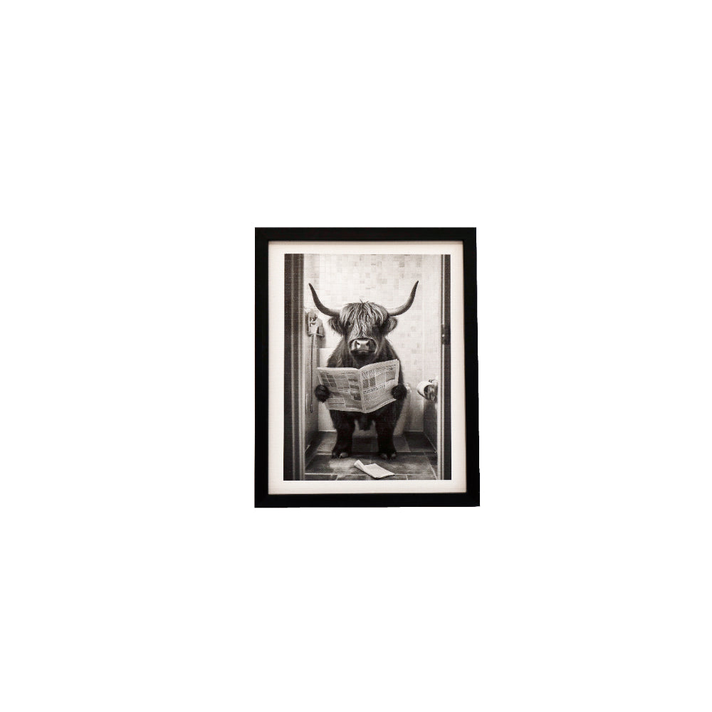 Cow Toilet Framed Canvas Bathroom Wall Decor Print | 20 x 25cm