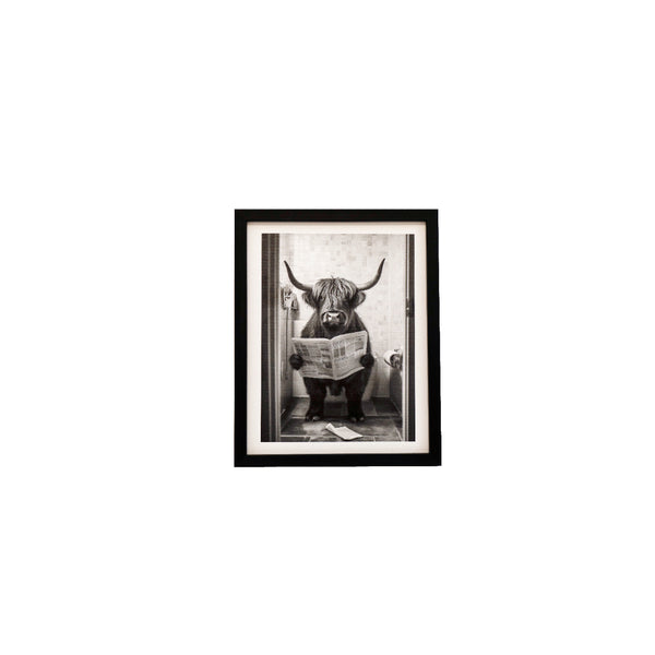 Cow Toilet Framed Canvas Bathroom Wall Decor Print | 20 x 25cm
