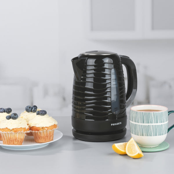 Progress Black Wave Texture Cordless Jug Kettle | 1.7 L, BPA-Free