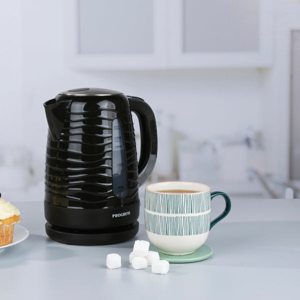 Progress Black Wave Texture Cordless Jug Kettle | 1.7 L, BPA-Free