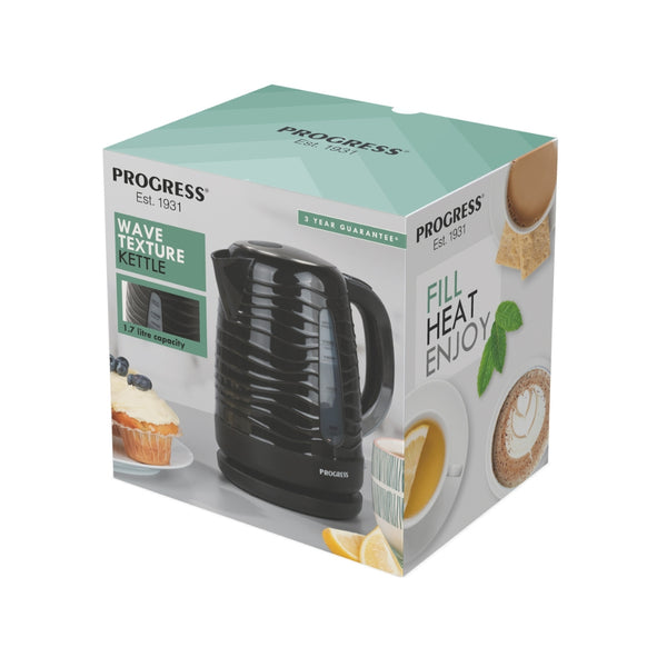 Progress Black Wave Texture Cordless Jug Kettle | 1.7 L, BPA-Free