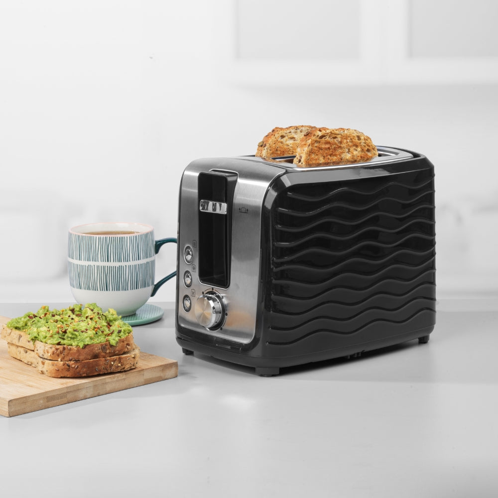 Progress Wave Texture 2 Slice Toaster | Black, Variable Browning, High-Lift