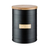 Typhoon Otto Black Ribbed Tea Storage Canister | Airtight-Style Wooden Lid