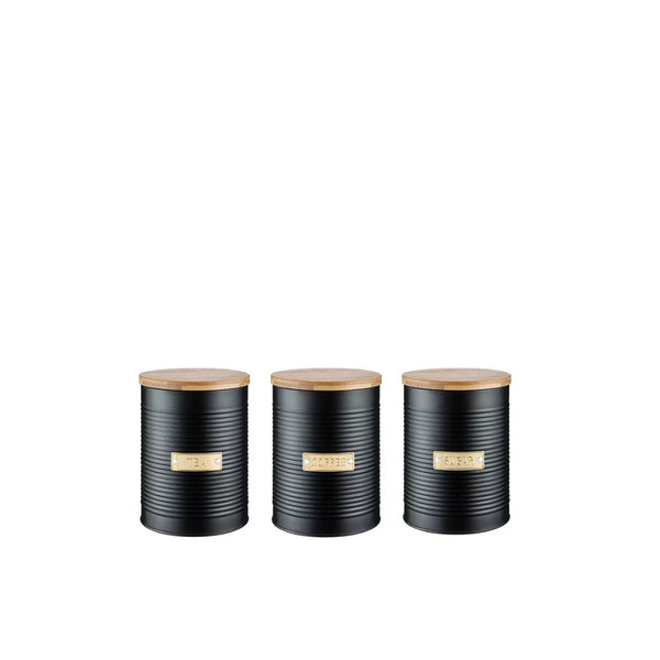 Typhoon Otto Black Ribbed Tea Storage Canister | Airtight-Style Wooden Lid