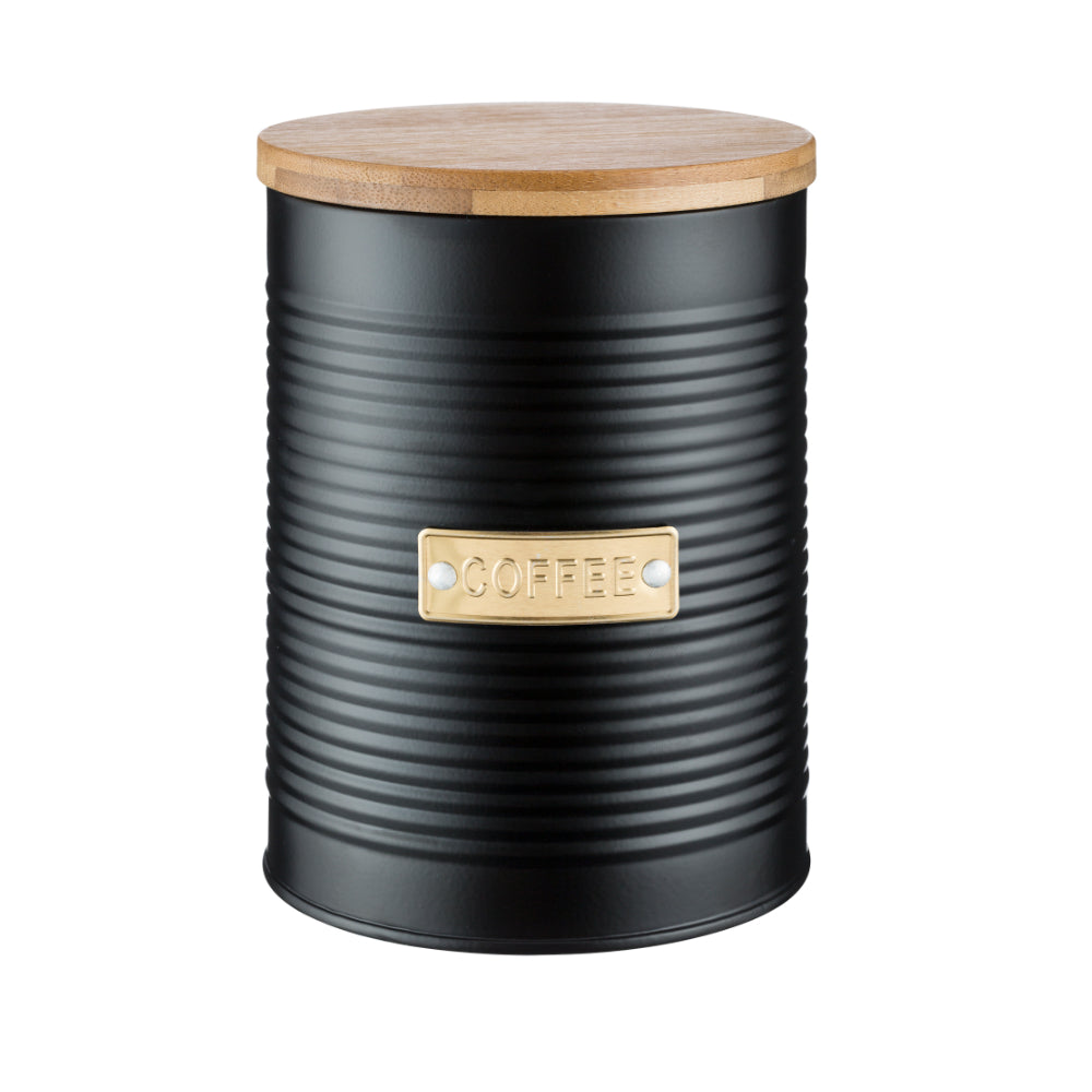 Typhoon Otto Black Coffee Storage Canister | Wooden Lid, Ribbed Design