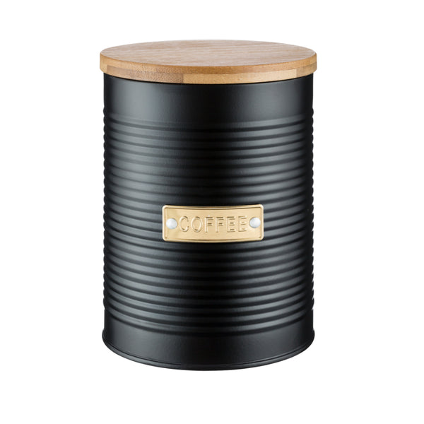 Typhoon Otto Black Coffee Storage Canister | Wooden Lid, Ribbed Design