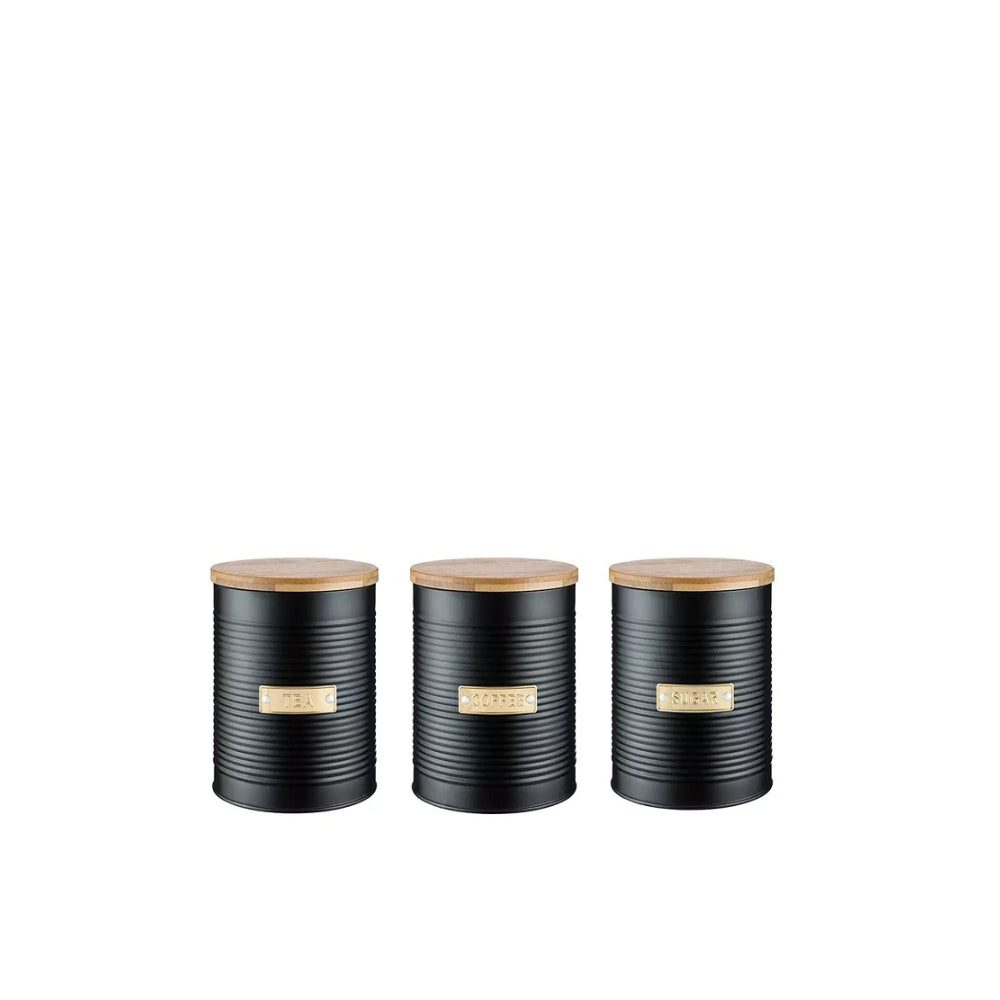 Typhoon Otto Black Coffee Storage Canister | Wooden Lid, Ribbed Design