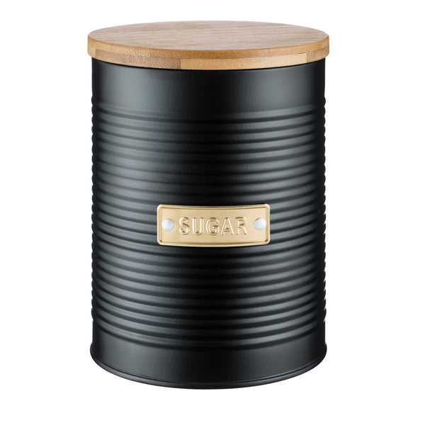 Typhoon Typ Otto Black Sugar Storage Canister | Durable Metal with Airtight Wooden Lid