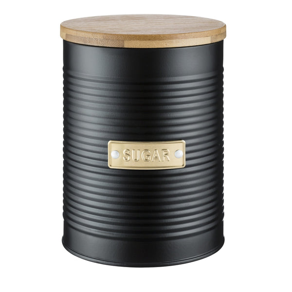 Typhoon Typ Otto Black Sugar Storage Canister | Durable Metal with Airtight Wooden Lid