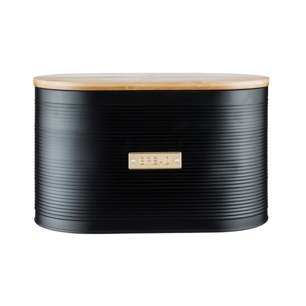 Typhoon Otto Black Bread Bin | Wooden Lid, Matte Ribbed Finish