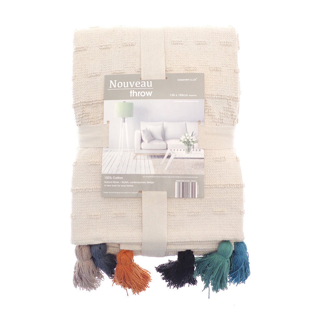 Country Club Nouveau Woven Cotton Throw | 130 x 180cm, Tassels