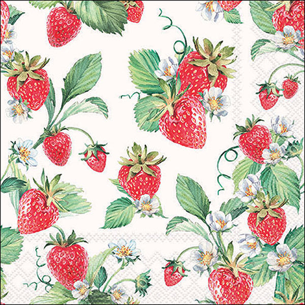 Ambiente Garden Strawberries Paper Napkins | Pack of 20, Watercolour Design
