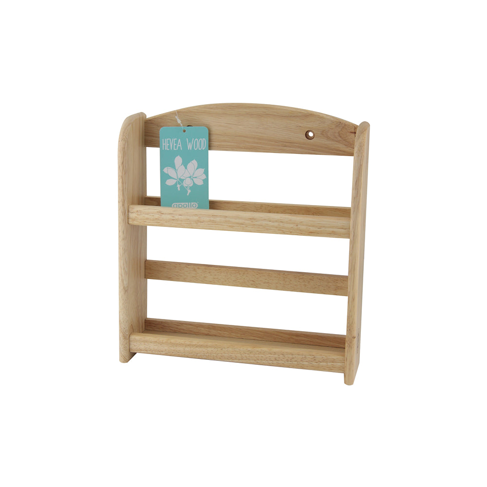 Apollo Natural Wood Wall-Mount Spice Rack | Three-Tier, Safety Rails