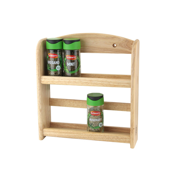 Apollo Natural Wood Wall-Mount Spice Rack | Three-Tier, Safety Rails