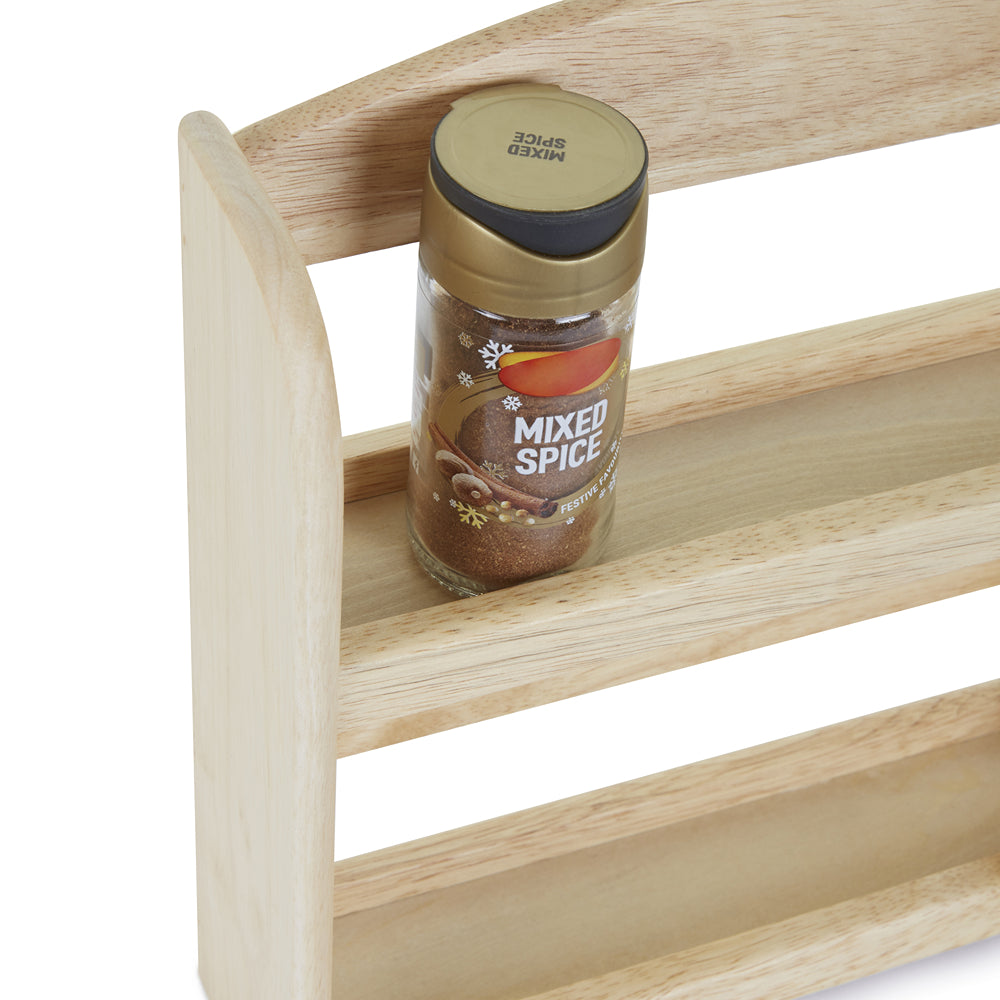 Apollo Natural Wood Wall-Mount Spice Rack | Three-Tier, Safety Rails
