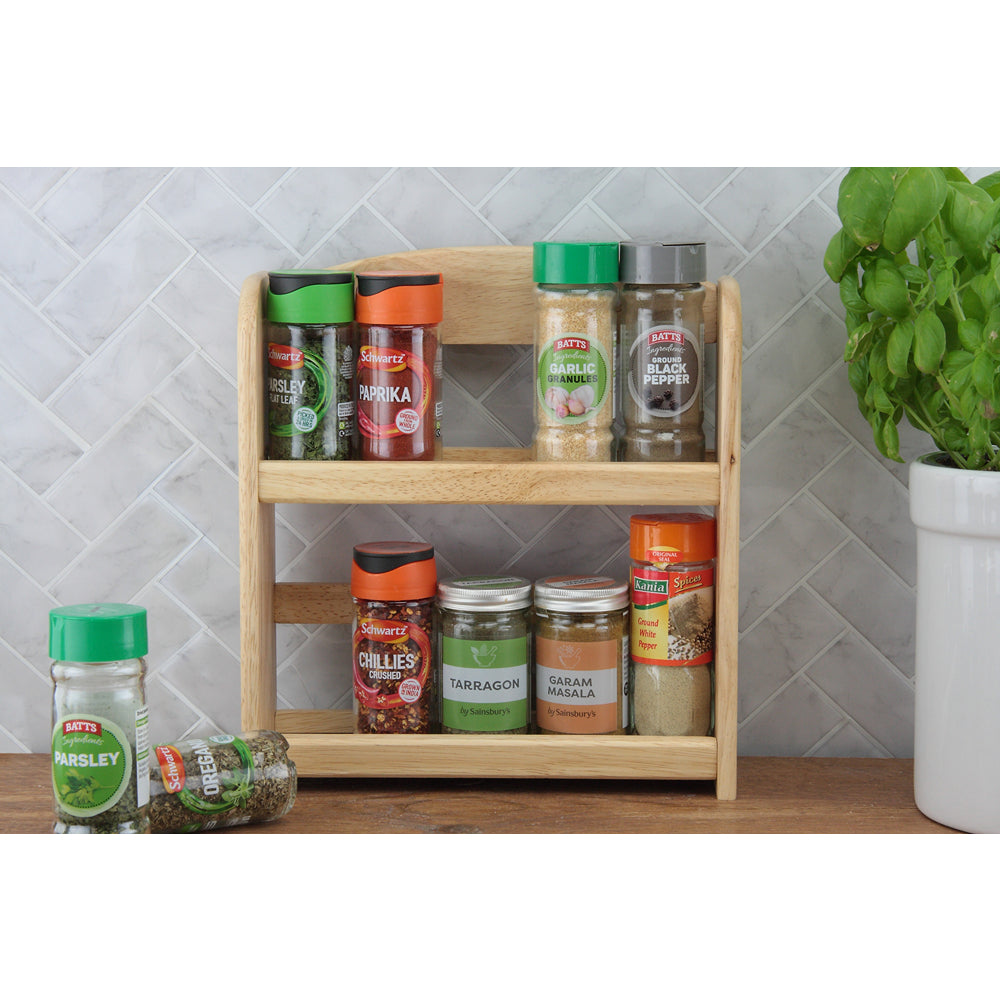Apollo Natural Wood Wall-Mount Spice Rack | Three-Tier, Safety Rails